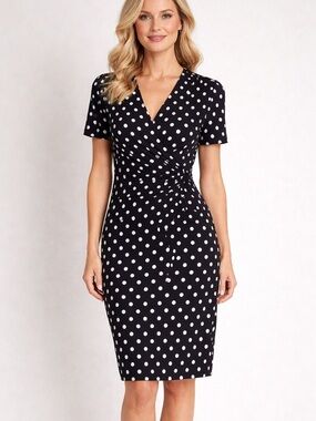 Banana Republic Black and White Polka Dot Wrap Midi Dress